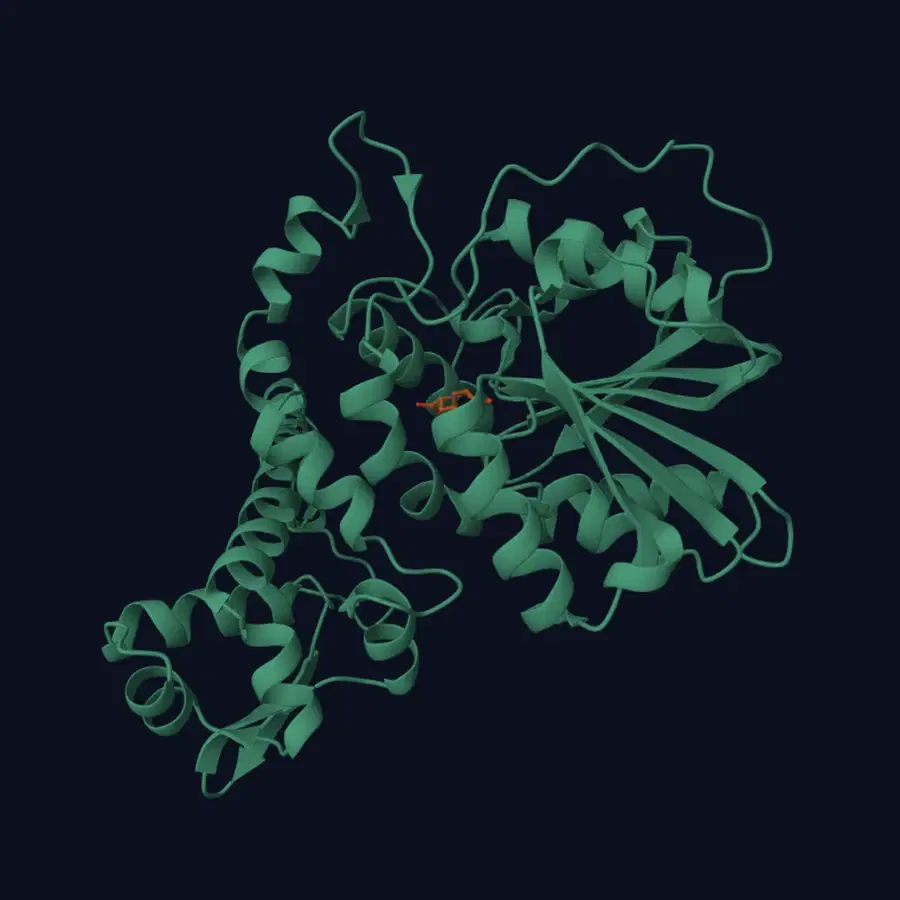 Recorded Boltz-2 predicted protein-ligand complex, with the protein shown as a ribbon.